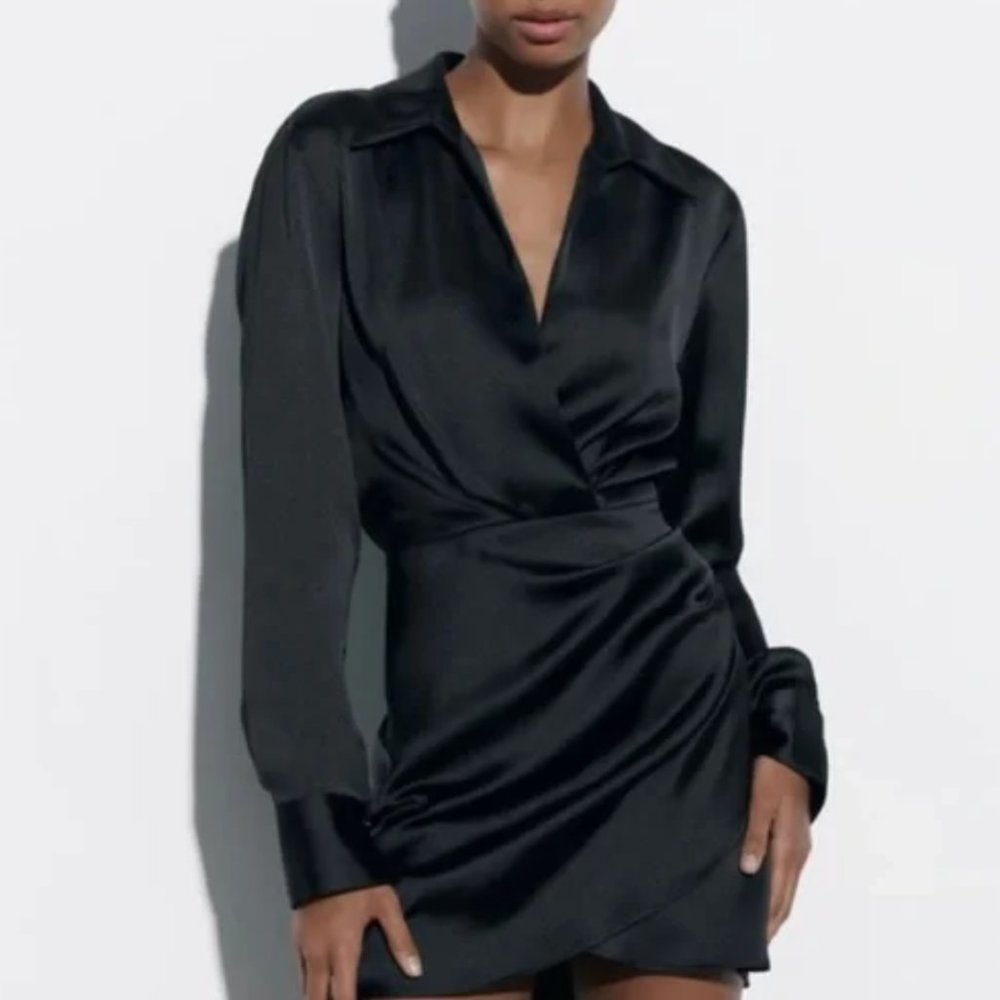 Zara - Black Satin Effect Mini Dress